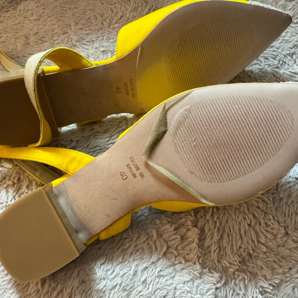 Ana Palma Suede Leather Yellow Slingback Pointed Toe Flat Sandals Size 9.5-10 - Picture 9 of 9